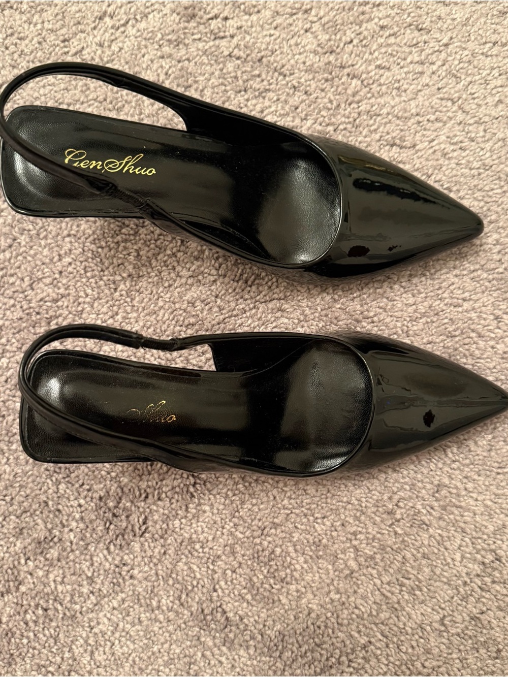 Black Patent Pointed Toe Slingback Heels